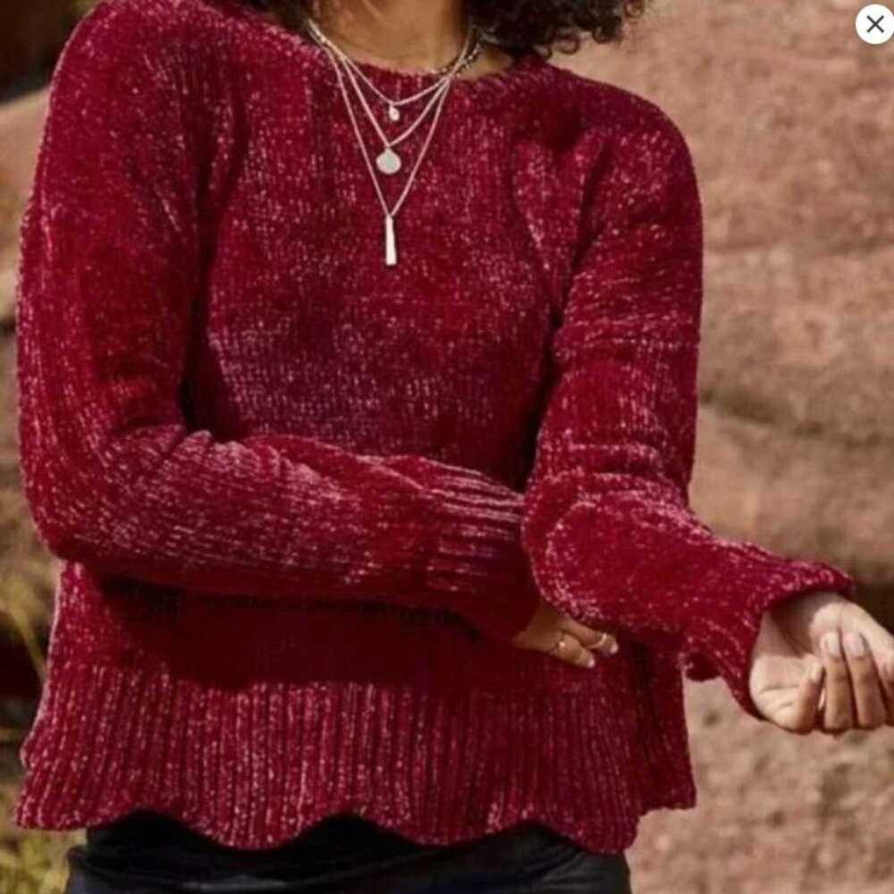Chenille Knit Sweater Top Boxy Slouchy Burgundy Women Size M